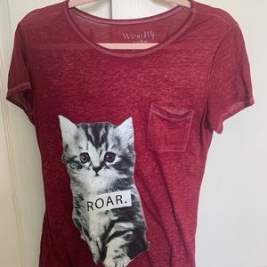 Cat T Shirt Soft Slimming Maroon Burgundy Red Wine